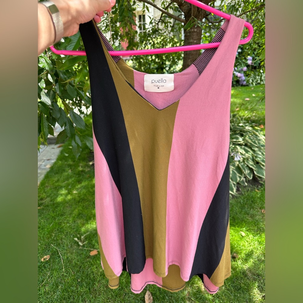 Puella Asymmetrical Pink and Blue Sleeveless Tank Top